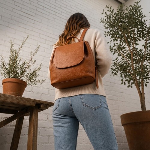 Leather womens bucket backpack - leather,