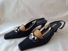 Farfalla London Black Low Heeled Sling Back Smart Shoes With Jewels/Diamanté S 5