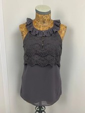 BANANA REPUBLIC TOP VEST 8 Size 2 Grey Chiffon Ruffles Tank Lace round neck