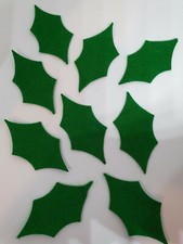 12 x GREEN FELT HOLLY LEAVES DIE CUT SHAPES APPLIQUE BUNTING SEWING