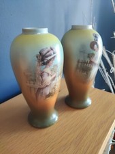 A Charming Pair Of Vintage Vases. Depicting 2 Charming Edwardian Ladies.