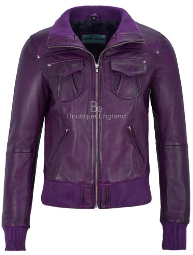 Ladies leather jacket purple - ,