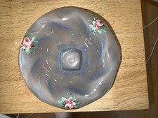 Bagley Equinox Frosted Blue Glass "Roses" Posey Bowl