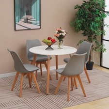 90CM Round Dining Table and Tulip Chairs Set Wooden Legs Kitchen Home Furniture