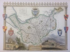 Cheshire Antique Colour Map by Thomas Moule County Maps of Old England 14“x10”