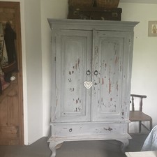 Vintage French Style Armoire Wardrobe Cupboard Solid Hardwood Painted 