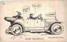 OLD POSTCARD MAN WANTED JITNEY