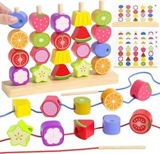 Montessori Toys for 3 4 5 Year Old, Wooden Fruit Toddler Stacking Toys, Stackin