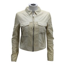 DIESEL ZETA Womens Biker Leather Jacket Ladies Zip Up Winter Outwear Coat Beige