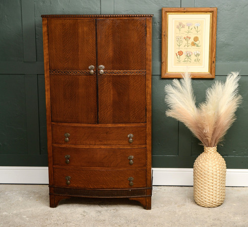 Oak tallboy linen cabinet - tallboy,