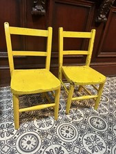 X 2 Antique Childrens Chairs Vintage Wood Nursery School Yellow Chair Joblot