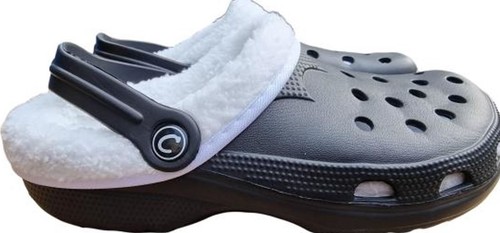 Black fur lined clogs men - fur,