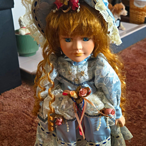 Porcelain girl doll curly - porcelain,