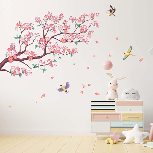 Pink cherry blossom tree - pink, birds