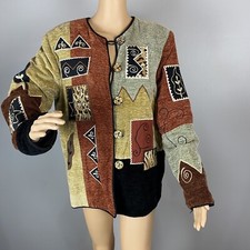 Indigo Moon QVC Womens Medium Beige Color Block Blazer Jacket Button Down