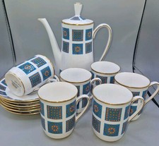 WINDSOR BONE CHINA BLUE MARRAKESH TEA/COFFEE SET Incs 6 CUPS/SAUCERS &COFFEE POT