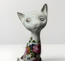 Chelson China Floral Cat Figurine Fine Bone China 16cm Vintage England
