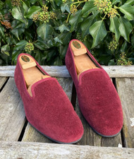 Tricker's - Churchill - Burgundy Velvet Loafers / Outdoor  Slippers - UK 8