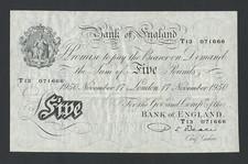 BANK OF ENGLAND £5 note 1950