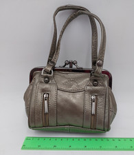 GOLD CORAL Real Leather Green Gold Metallic Mini Tote Bag Handbag 14x11x7 cm