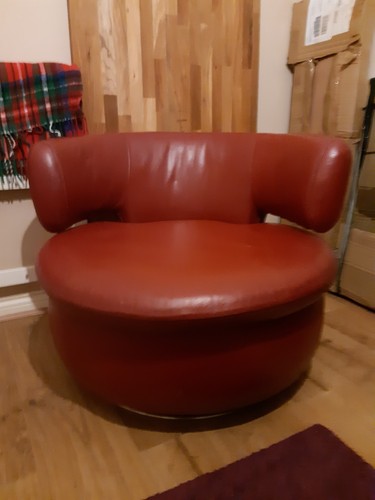 Swivel real leather tub chair - swivel,