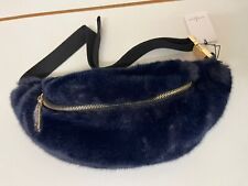 Luxurious Paul's Boutique Navy Faux Fur Fanny Pack with Gold Accents Waist Bag