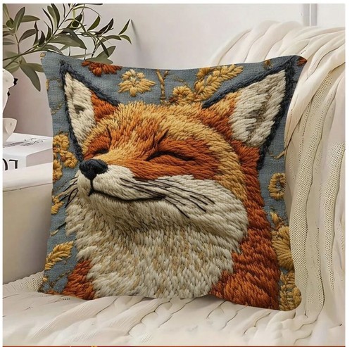Embroidered fox design - design, throw