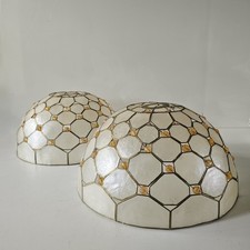 2 Vintage Capiz Shell Ceiling Uplighter Light Shade Natural Amber Gold 31cm Dia.
