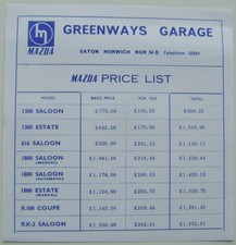 Mazda Price List 1972-73 1300
