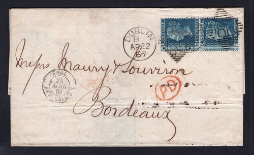 1867 penny blue pair on - gb,
