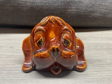 VINTAGE DENMEAD POTTERY GLAZED DOG PUPPY HEAD GLASSES HOLDER  KEEP SAFE