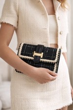 Luxury Tweed Clutch Bag Black