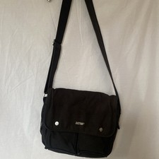 Sativa Hemp Black Crossbody Canvas Bag Multi Pockets Sun Faded Front 12x10 Inch