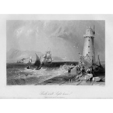 IRELAND South Wall Lighthouse - Antique Print 1843