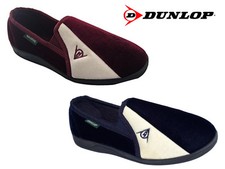 Mens Dunlop Slippers 'Duncan' Velour Two-Tone Twin Gusset Size 6-13 UK