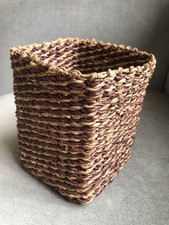 Woven Seagrass   Square Storage Basket Pot Natural Hand braided Two Tone NEW 