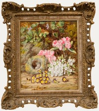 Thomas Collins (1835-1893) - Framed 1874 Oil, Still life with Bird's Nest