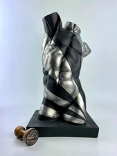 Black Silver Male Torso Statue - Abstract Pop Art Sculpture Greek Roman Bust