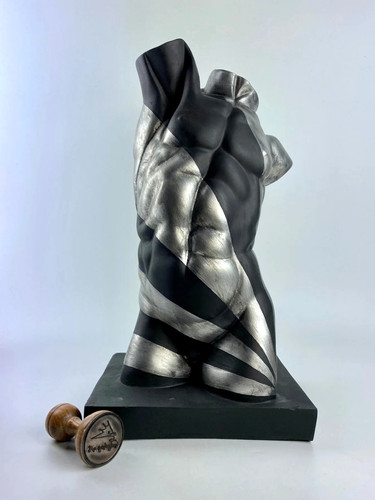 Black silver male torso - silver, statue