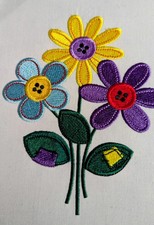 Embroidered Quilt Block Panel "Daisy Trio" 100% Cotton Fabric