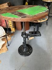Crank Table.  Metal Base Adjustable Height Round Wooden Top
