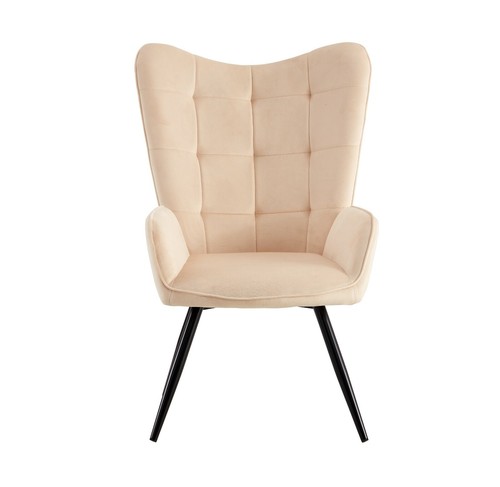 Beige velvet curved armchair - curved,