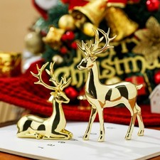 2Pc Xmas Elegant Reindeer Statue Resin Decoration For Home Indoor Xmas Holiday