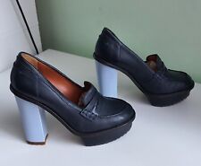 MULBERRY Nearly Black Dark Navy Leather Platform Loafer Shoe size 37 / 4 UK £590