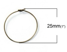 50 ANTIQUE BRONZE 25mm WINE GLASS CHARM RING/EARRING WIRES~HOOP~Wedding (W9)