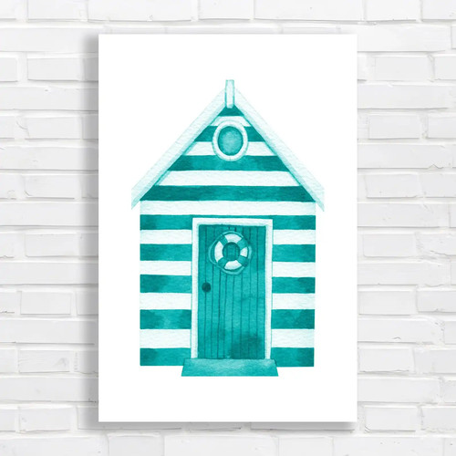 Cozy striped beach hut teal - beach,