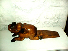 Vtg Hand Carved Elephant  Wooden Wedge Wood Door Stop - Trunk Up - 12" long