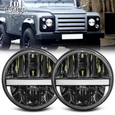 For Land Rover Defender 7" H4 LED Headlights RHD E MARKED 90 110 TD4 TD5 Black