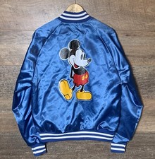 Vintage Mickey Mouse Chalk line Satin Jacket Disney Blue Made In USA - Large