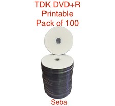 100 x  TDK  DVD+R 16x speed  Full Surface White Inkjet Printable 4.7GB Blank DVD